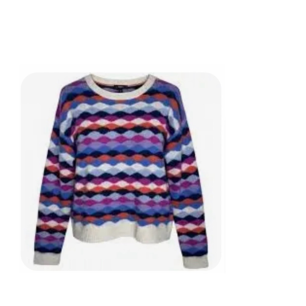 Aqua Colorful Argyle Crew Neck Sweater. 100% Cashmere.